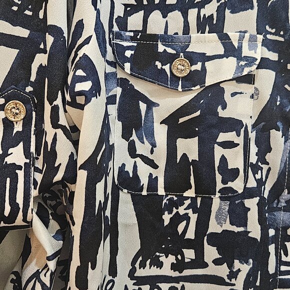 Karl Lagerfeld Paris 3/4 Sleeves Button-Up Blouse Women's S/P Blue & White - Picture 7 of 15